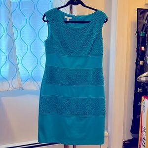 London Style Collection Knit and Lace Dress size 12 Teal